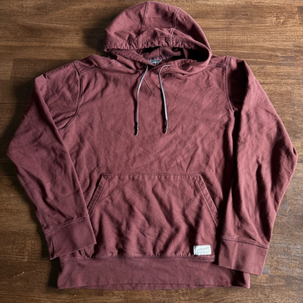 Eddie Bauer Mens Small Burgundy Maroon Pullover Hoodie Sweatshirt Fleece Pocket
